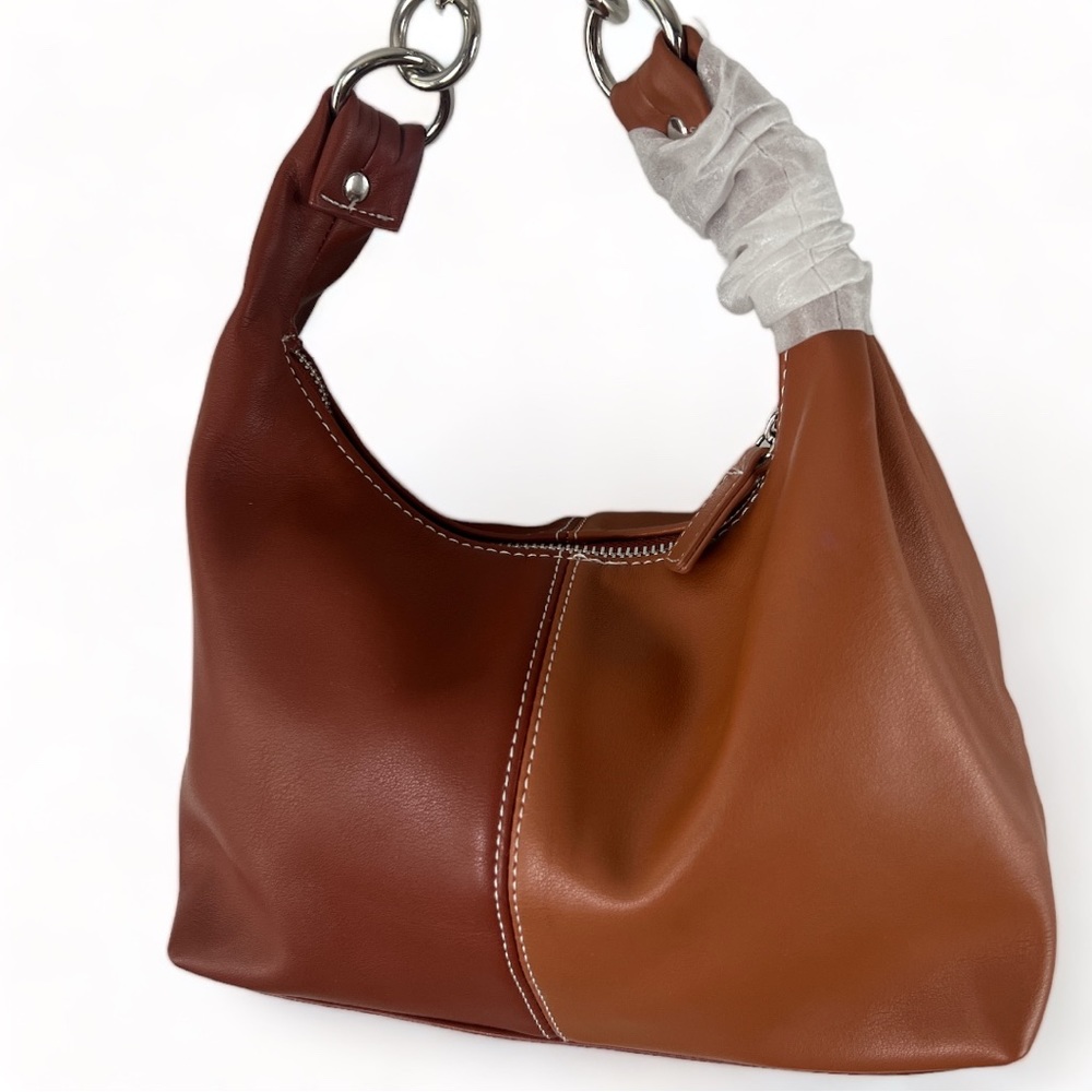 NWT URBAN OUTFITTERS Two Tone Brown Vegan Leather Handbag Purse Silver Accent